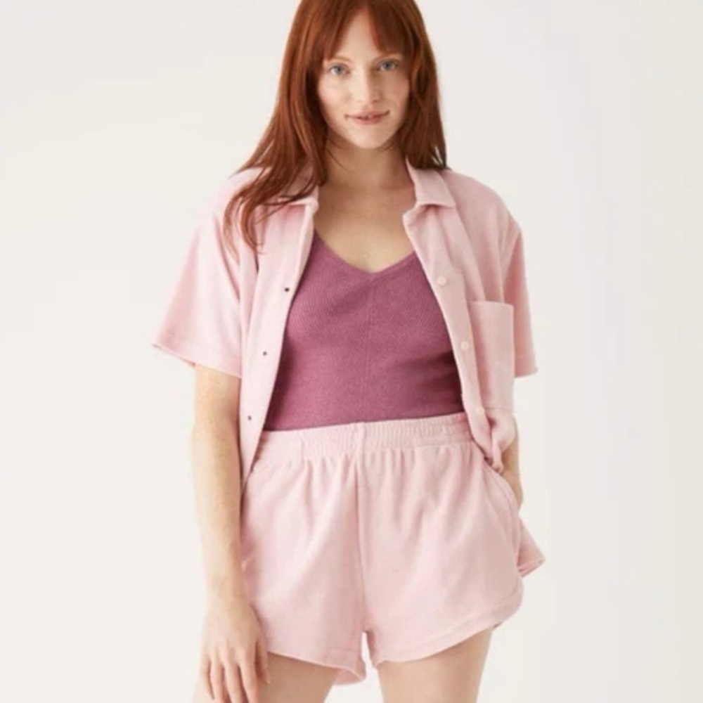 FRANK & OAK Organic Cotton Pink Terry Cloth Shorts (XS)